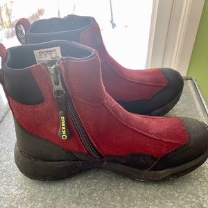 Women’s Icebug spike boots. Burgundy suede and black nylon. Size 7.5.